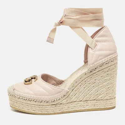 Pre-owned Gucci Pink Leather Gg Marmont Wedge Sandals Size 40