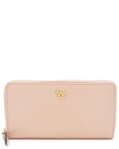 Gucci Pink Leather Gg Marmont Zip Around Wallet (authentic Pre-loved) In Brown