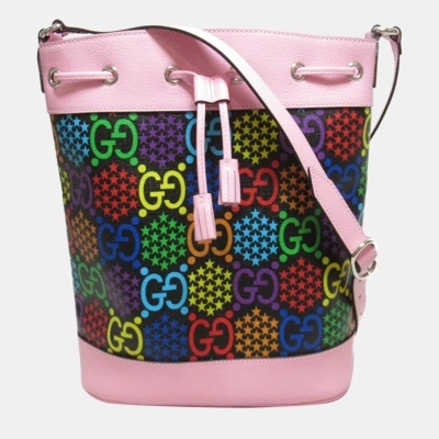 Pre-owned Gucci Pink Leather Gg Psychedelic Bucket Bag
