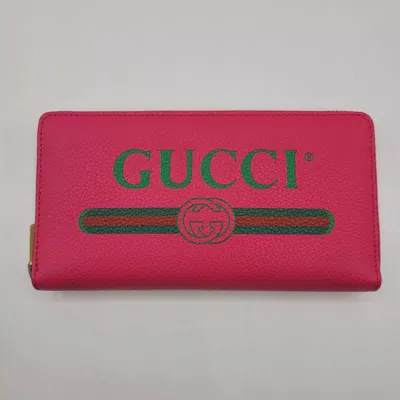 Gucci Pink Leather Grg Logo Print Long Continental Zip Around Wallet