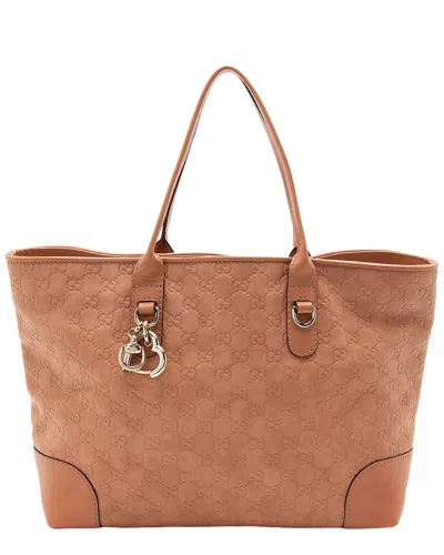 Gucci Pink Leather Heart Bit Charm Medium Tote (authentic Pre-loved) In Brown