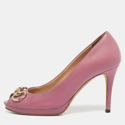 Pre-owned Gucci Pink Leather Jolene Peep Toe Pumps Size 36