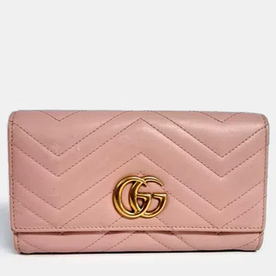 Pre-owned Gucci Pink Leather Marmont Long Wallet