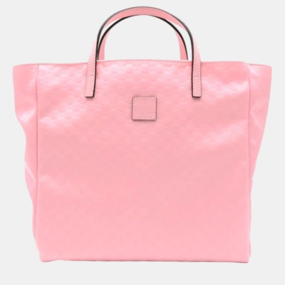Pre-owned Gucci Pink Leather Microssima Tote Bag