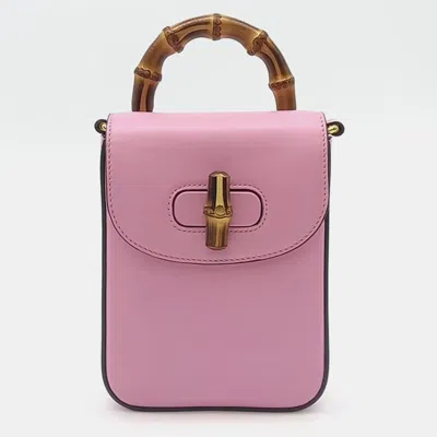 Pre-owned Gucci Pink Leather Mini Bamboo Tote Bag
