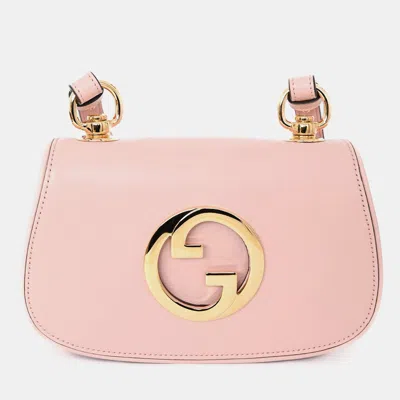 Pre-owned Gucci Pink Leather Mini Blondie Crossbody Bag With Web Canvas Strap