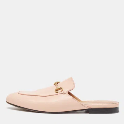 Pre-owned Gucci Pink Leather Princetown Flat Mules Size 39
