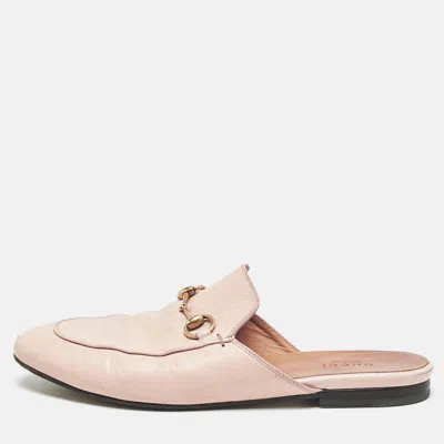 Pre-owned Gucci Pink Leather Princetown Mules Size 38