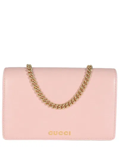 Gucci Pink Leather Script Logo Wallet On Chain (authentic Pre-loved)