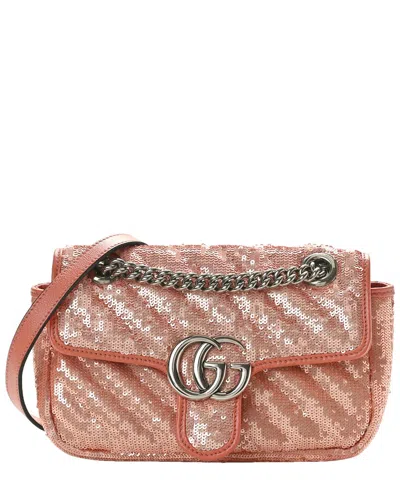 Gucci Pink Matelasse Canvas Sequin Diagonal Mini Gg Marmont Shoulder Bag  (authentic Pre-loved)