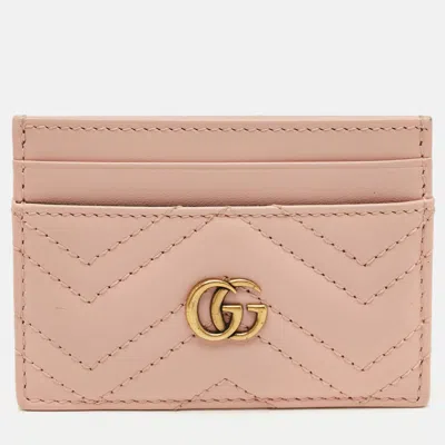 Pre-owned Gucci Pink Matelassé Leather Gg Marmont Card Holder