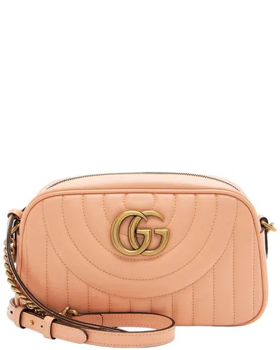 Pre-owned Gucci Pink Matelasse Leather Gg Marmont Vertical Ring Small Camera Bag  (authentic Pre-loved)