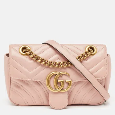 Pre-owned Gucci Pink Matelasse Leather Mini Gg Marmont Shoulder Bag