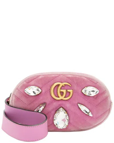 Gucci Pink Matelasse Velvet Crystal Gg Marmont Belt Bag - Size 34 / 85  (authentic Pre-loved)