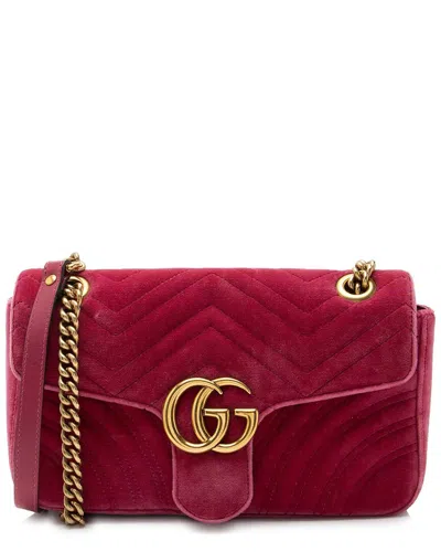Gucci Pink Matelasse Velvet Gg Marmont Medium Flap Bag (authentic Pre-loved)