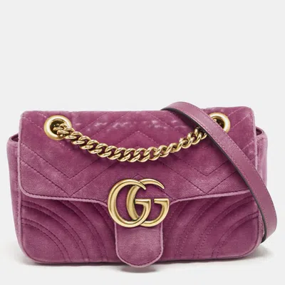 Pre-owned Gucci Pink Matelassé Velvet Mini Gg Marmont Shoulder Bag
