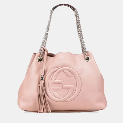 Pre-owned Gucci Pink Medium Leather Soho Chain Tote