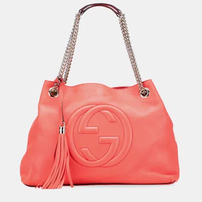 Pre-owned Gucci Pink Medium Leather Soho Chain Tote