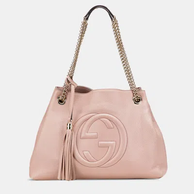 Pre-owned Gucci Pink Medium Leather Soho Chain Tote