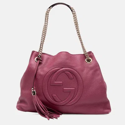 Pre-owned Gucci Pink Medium Leather Soho Chain Tote