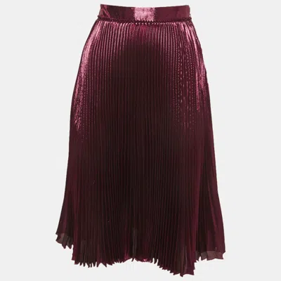 Pre-owned Gucci Pink Metallic Pink Plisse Midi Skirt S