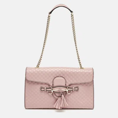 Pre-owned Gucci Pink Microssima Leather Medium Emily Chain Shoulder Bag