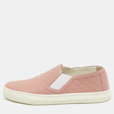 Pre-owned Gucci Pink Microssima Leather Slip On Sneakers Size 35.5