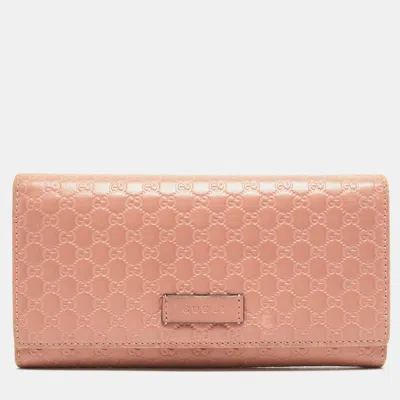 Pre-owned Gucci Pink Microgucissima Leather Flap Continental Wallet