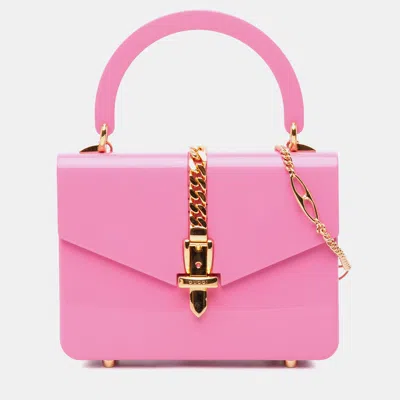 Pre-owned Gucci Pink Mini Acrylic Sylvie 1969 Top Handle Bag