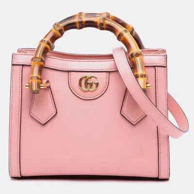 Pre-owned Gucci Pink Mini Calfskin Bamboo Diana Satchel