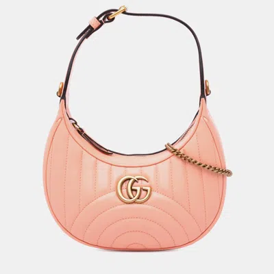Pre-owned Gucci Pink Mini Matelasse Leather Gg Marmont Half Moon Hobo