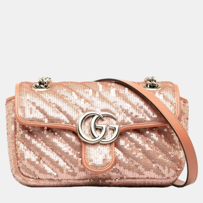 Pre-owned Gucci Pink Mini Sequin Marmont Matelasse Crossbody Bag
