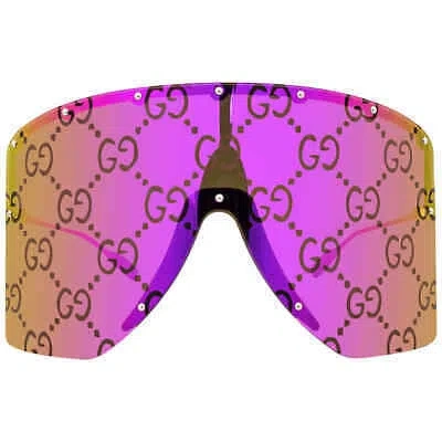 Pre-owned Gucci Pink Mirror Shield Unisex Sunglasses Gg1244s 002 99 Gg1244s 002 99 In Yellow