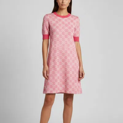 Pre-owned Gucci Pink Monogram Jacquard Knit Crew Neck Mini Dress M
