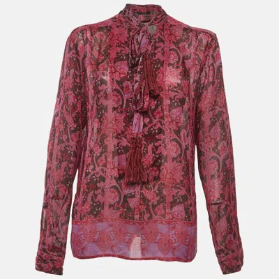 Pre-owned Gucci Pink Paisley Print Silk Blouse M