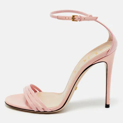 Pre-owned Gucci Pink Patent Leather Ankle Strap Sandals Size 35.5