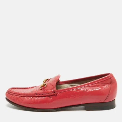 Pre-owned Gucci Pink Patent Leather Horsebit Loafers Size 36