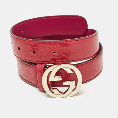 Pre-owned Gucci Pink Patent Leather Interlocking G Buckle Belt 80 Cm