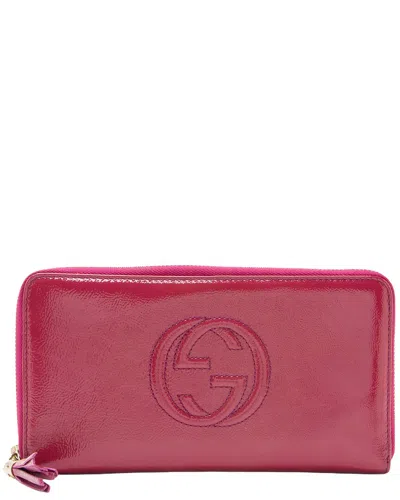 Gucci Pink Patent Leather Soho Travel Zip Around Wallet (authentic Pre-loved) In Red