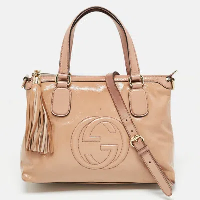 Pre-owned Gucci Pink Patent Leather Soho Working Tote