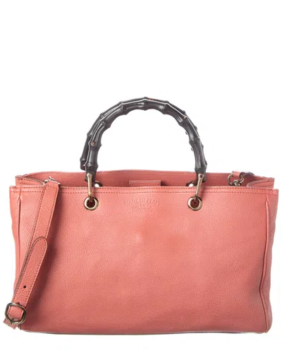 Pre-owned Gucci Pink Pebbled Calf Bamboo Shopper (authentic Pre-loved)