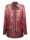 Gucci Silk Shirt With Flora Print And Tie Bow In Red