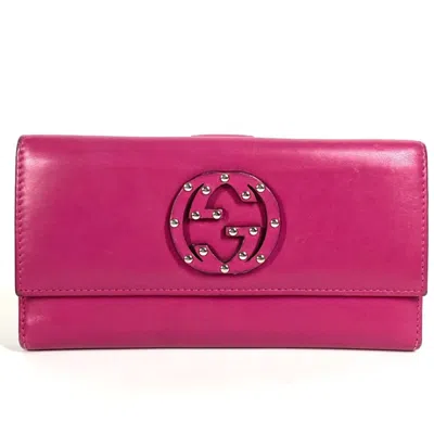 Pre-owned Gucci Pink Purple Leather Long Wallet (bi-fold) () In Multi