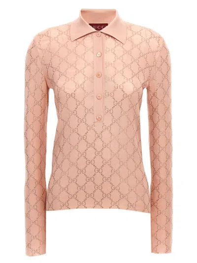 GUCCI PINK RHINESTONE LOGO POLO SHIRT