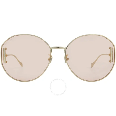 Gucci Pink Round Ladies Sunglasses Gg1206sa 004 63 In Gold / Ink / Pink
