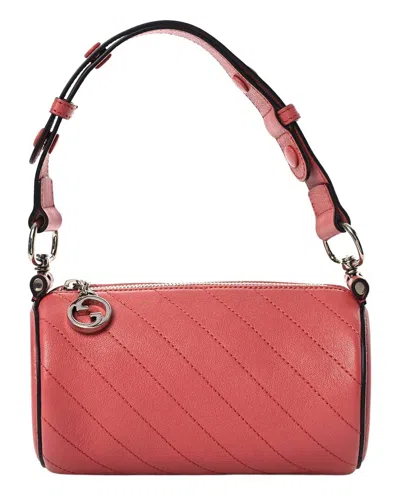 GUCCI GUCCI PINK SAKAI BE GREEN CALFSKIN LEATHER DIAGONAL STITCHED MINI BLONDIE  BARREL SHOULDER BAG (AUTH