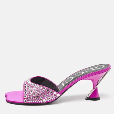 Pre-owned Gucci Pink Satin Galactica Crystal Embellished Slide Sandals Size 37