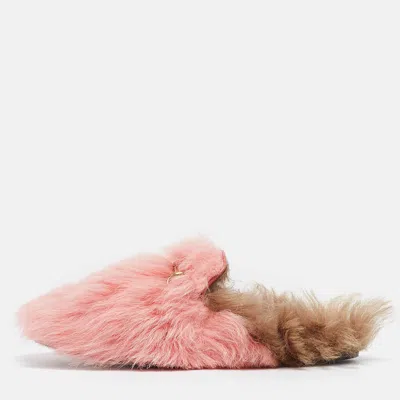 Pre-owned Gucci Pink Shearling Princetown Horsebit Flat Mules Size 39