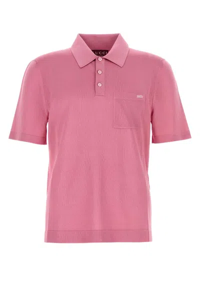 Gucci Pink Polo Shirt With Chest Pocket And Embroidered Logo On The Front In Fine Silk Knit Man In Animal Print