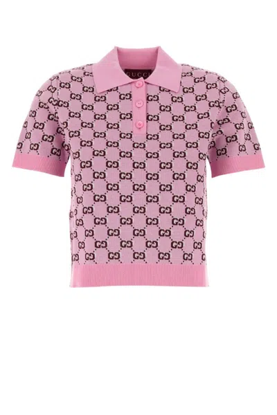 GUCCI PINK STRETCH WOOL BLEND POLO SHIRT